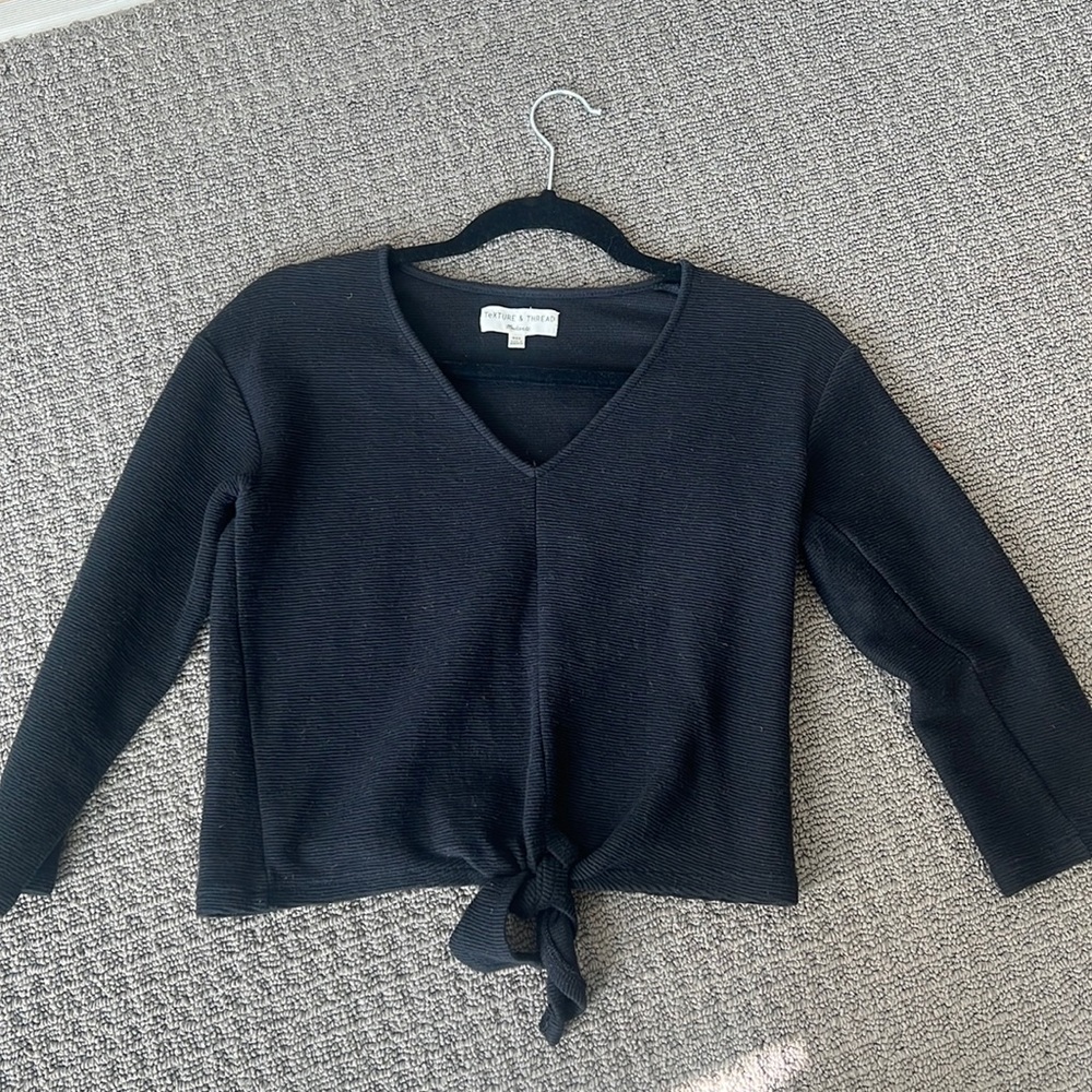 Cropped tie front sweater